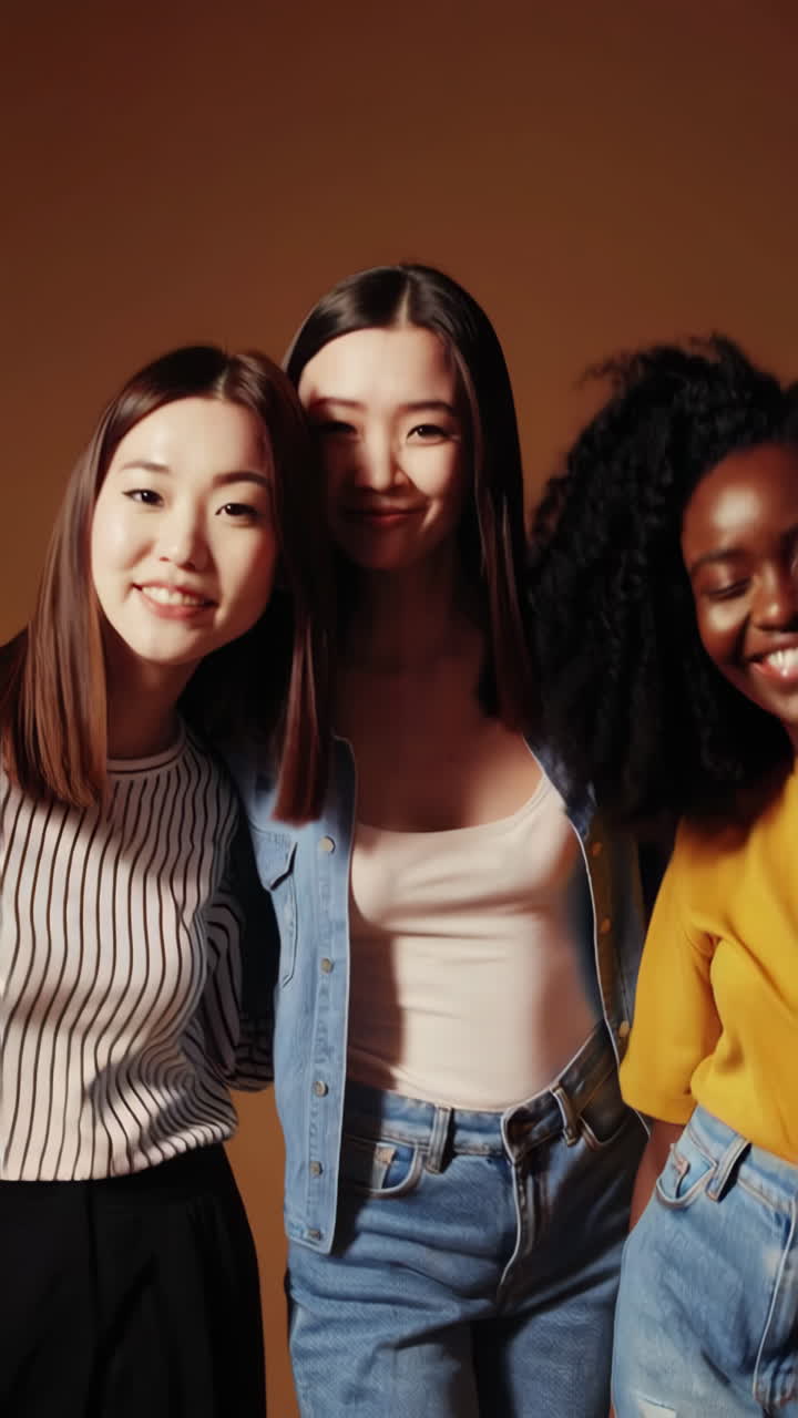 Two happy multi-ethnic women laughing and smiling
