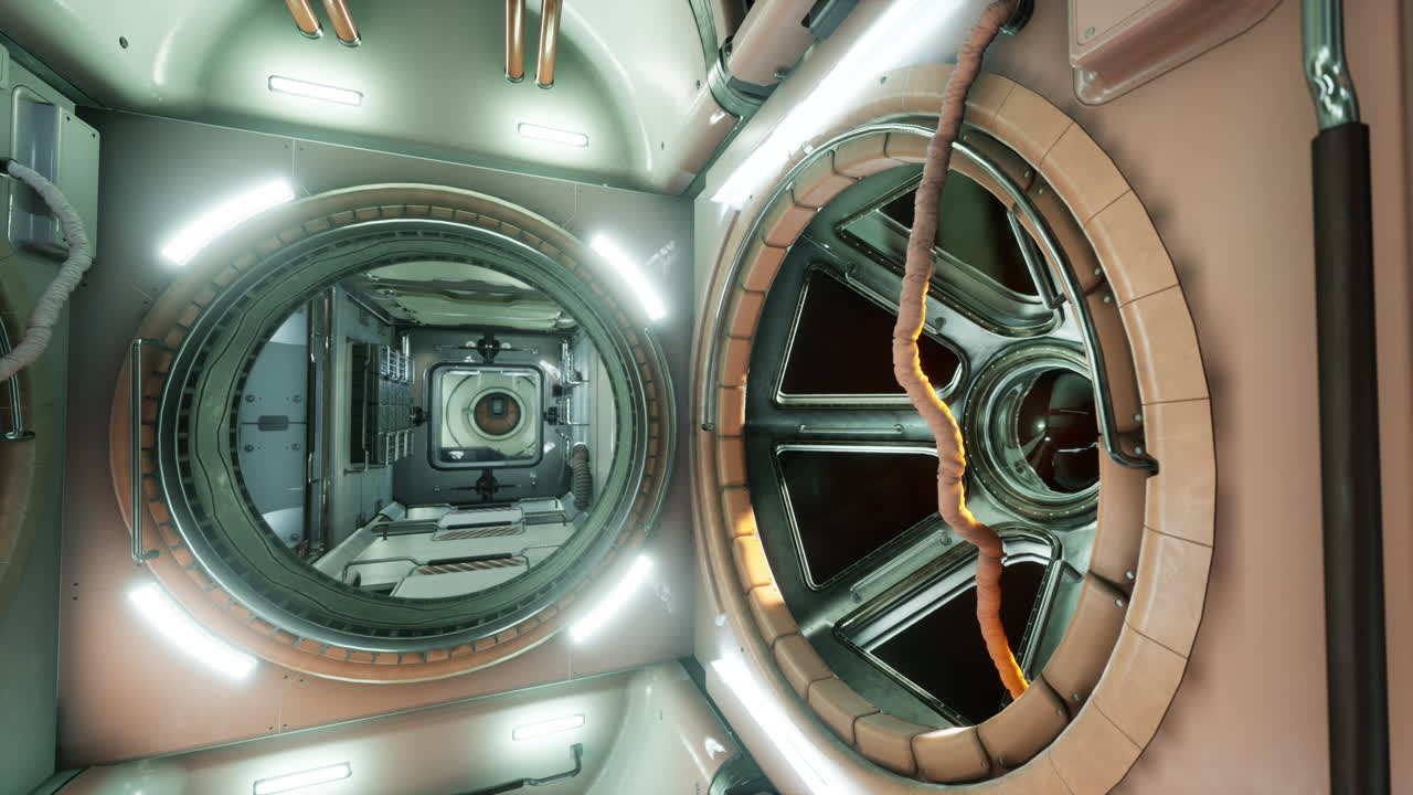 interno della futuristica stazione spaziale internazionale