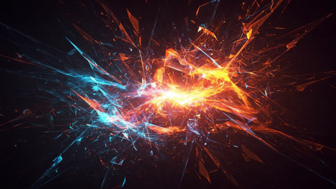 A Captivating Display of Energy and Motion: Explore the Dynamic Clash of Blue and Orange Light in Stunning Visual Explosion