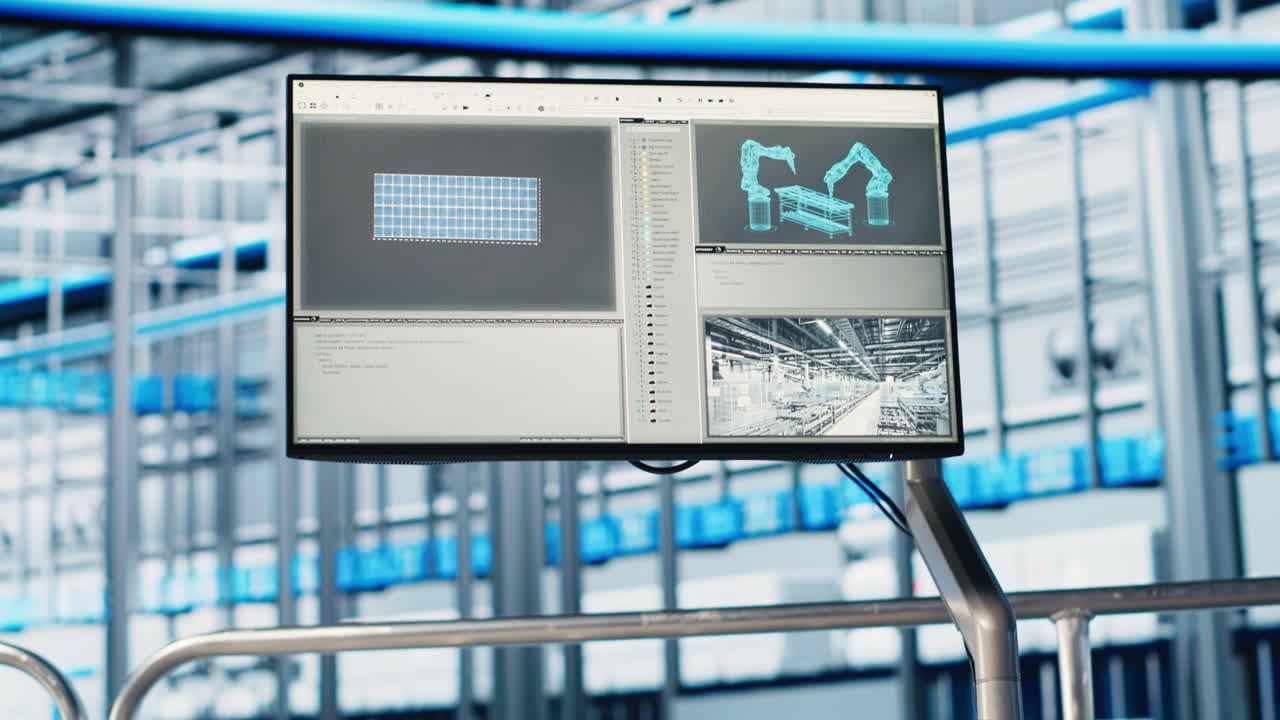 Monitor in industry 4.0 smart industrial plant equipped with advanced sensors