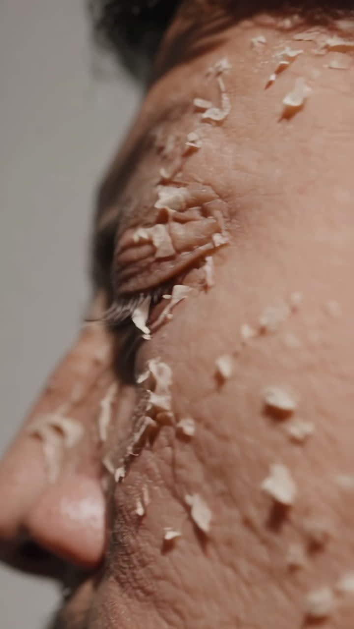 Close-up of a man's face with dry, peeling skin