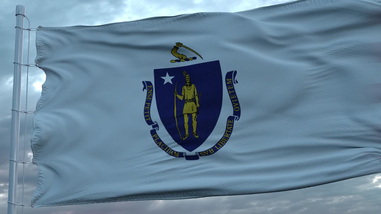 미국과 매사추세츠의 혼합 발이 바람에 흔들리고 있습니다.