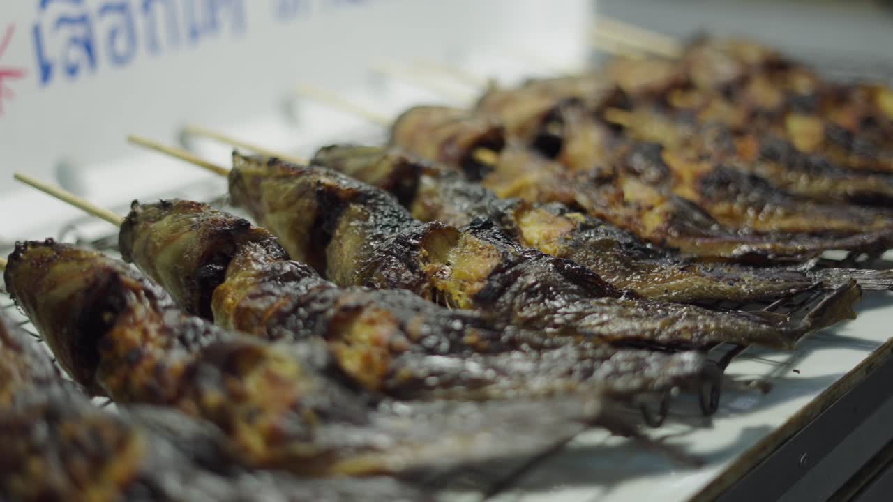 Grilled Fish Skewers at a Street Market