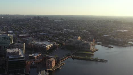 aerial tilt down pan across fells point in baltimore maryland