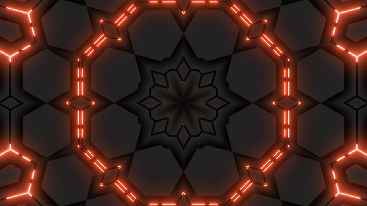 Abstract Geometric Pattern with Orange Neon Light