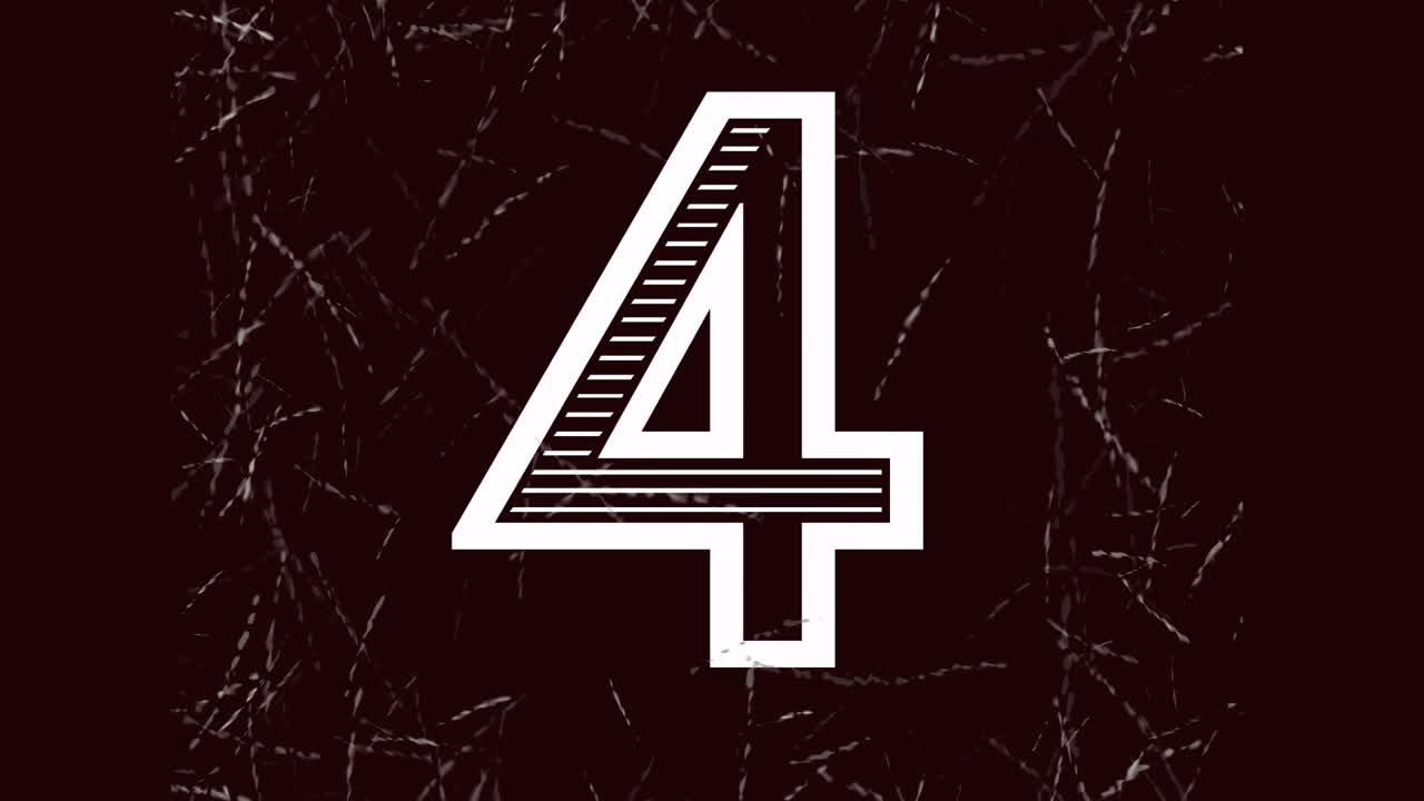 Countdown numbers with glitch effects animation on dark background