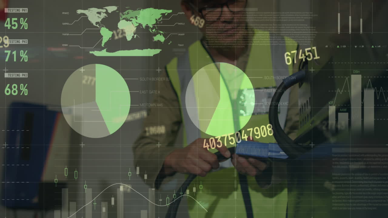 animación de estadísticas y procesamiento de datos sobre hombres biraciales que trabajan en almacenes