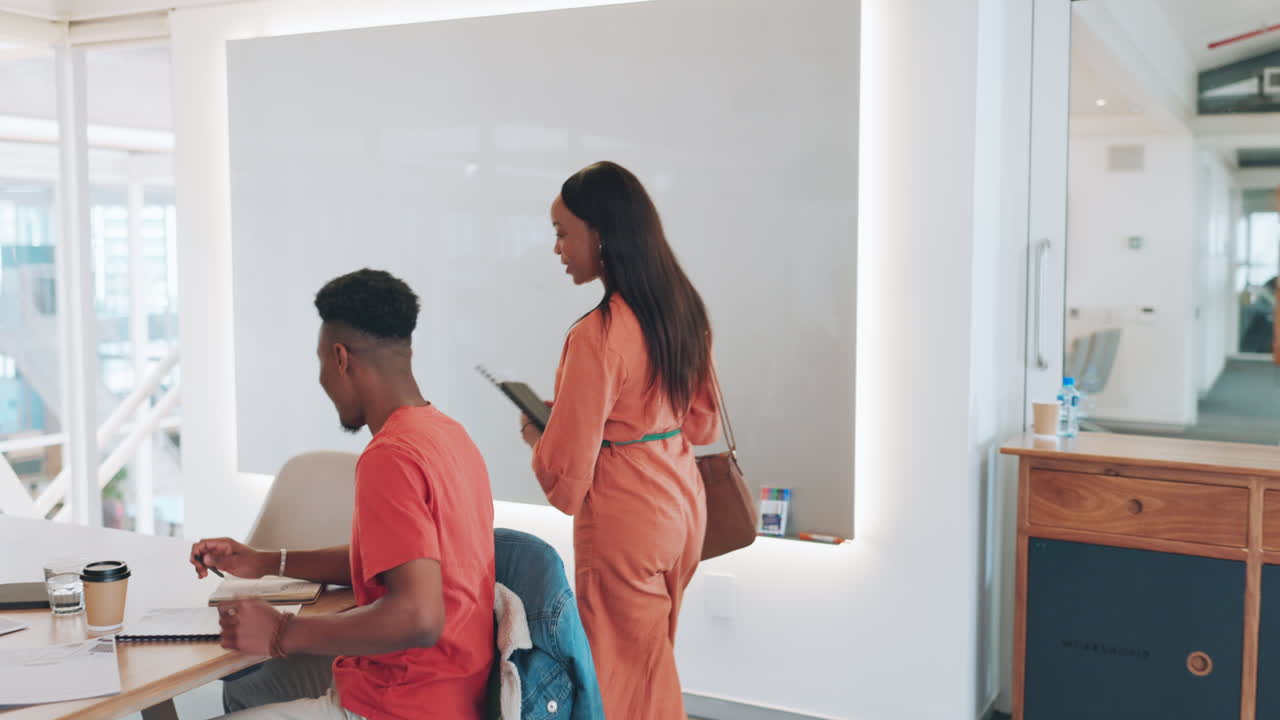 Ceo, leadership and black woman walking in office