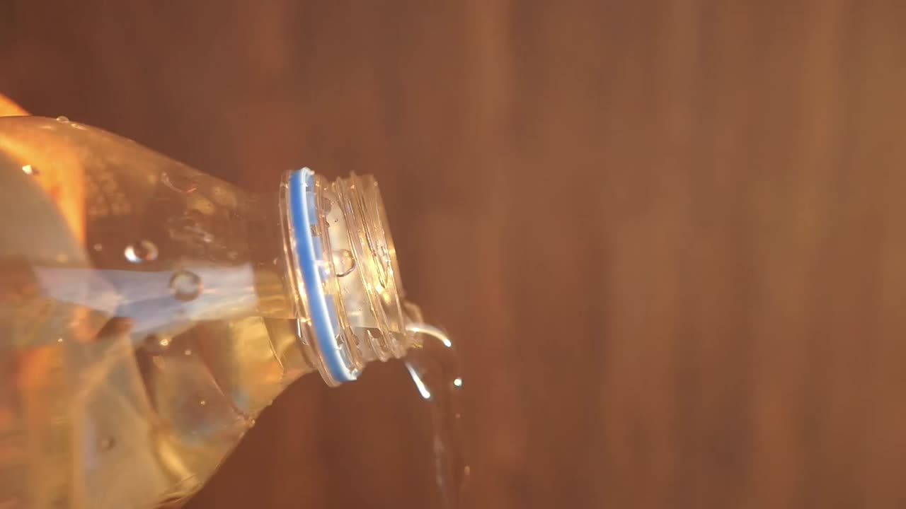 Water pouring from a plastic bottle