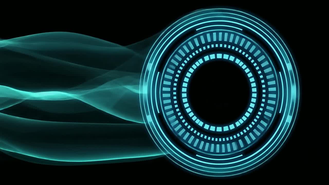 Futuristic Digital HUD Interface with Flowing Blue Waves Animation