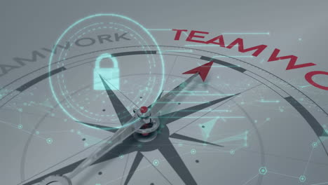 Animation of compass with text over padlock and data processing