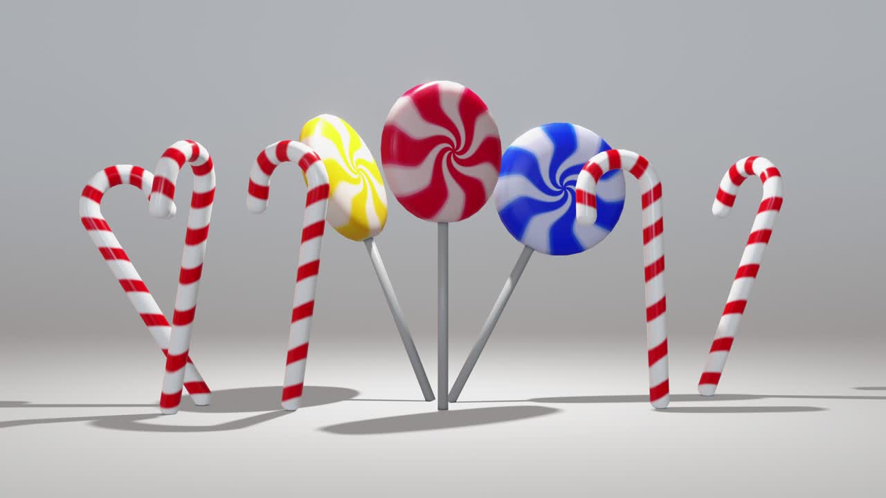 회전 색의 크리스마스 사탕 - 크리스마스와 새해의 상징 - 3d 애니메이션