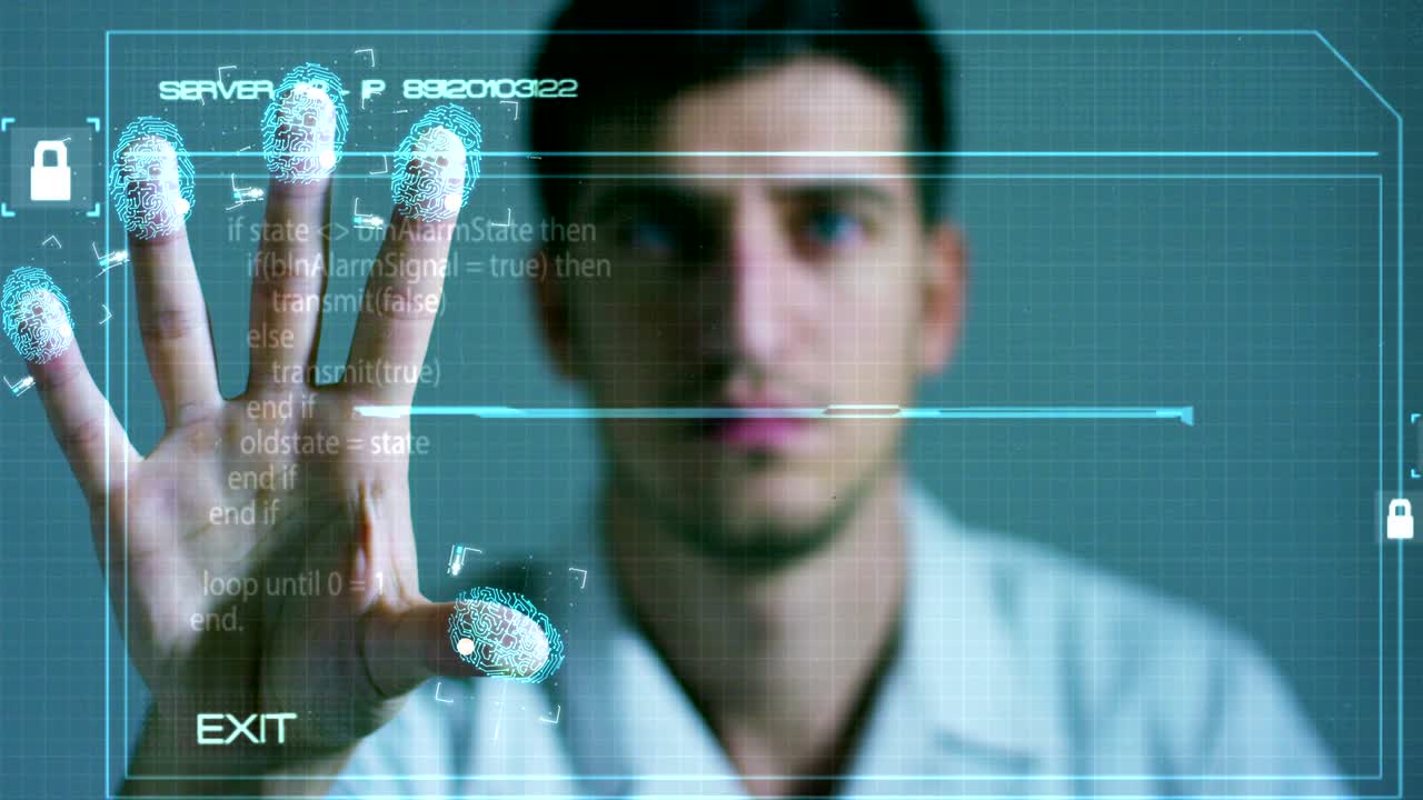 procesamiento digital futurista del escáner biométrico de huellas dactilares.