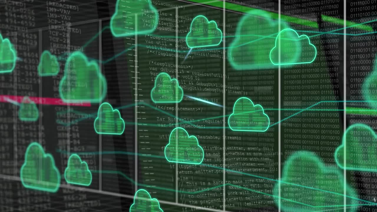 Animation of clouds, data processing over computer servers