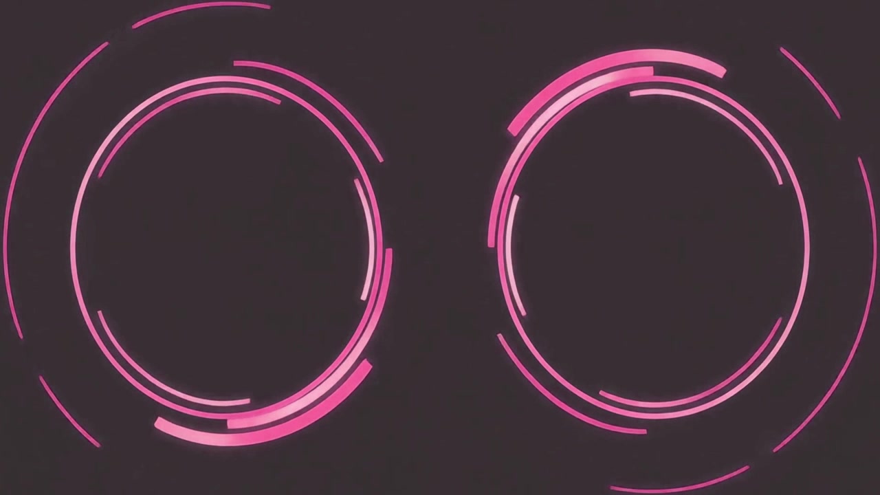 Abstracte roze neoncirkels roterend op donkere achtergrond
