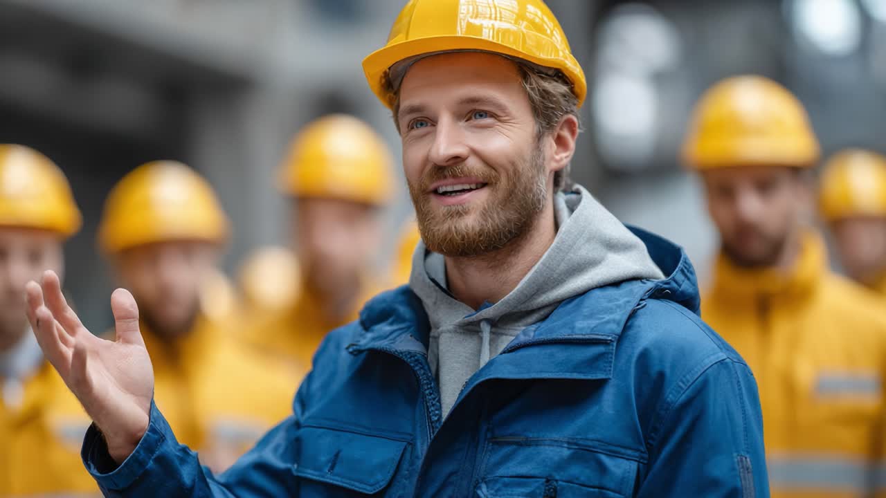 Engaging Construction Leader Motivates Team with Positive Energy, Inspiring Collaboration and Safety at Workplace in a Dynamic Construction Environment