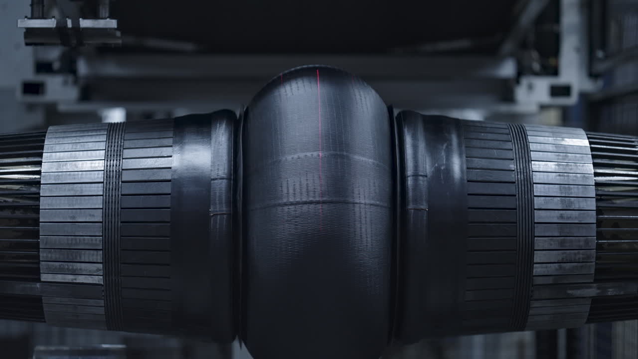 máquina automatizada de producción de neumáticos robóticos que construye cinta de goma negra en la fábrica