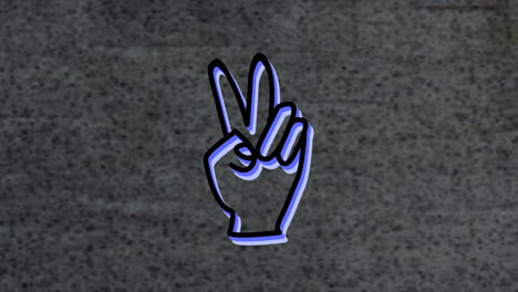 animation of neon victory gesture icon over textured background