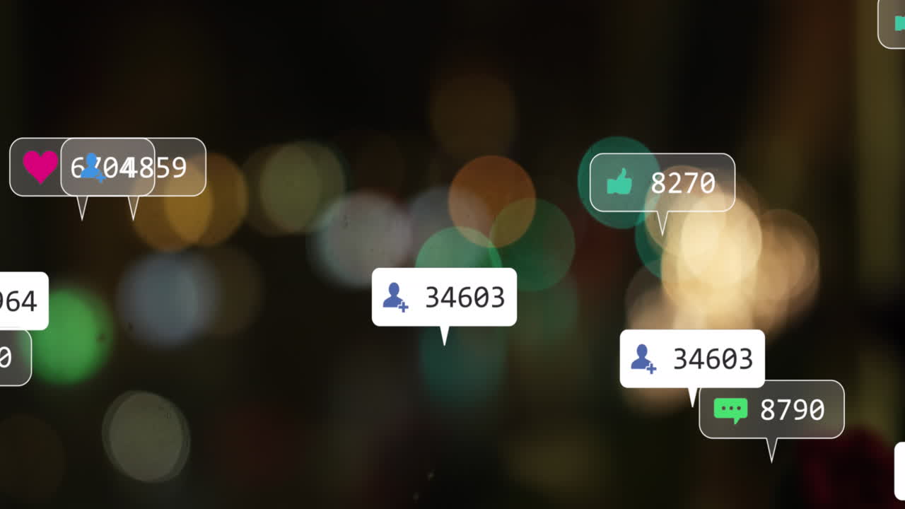 Animation of changing numbers and icon in notification bars over multicolored lens flares