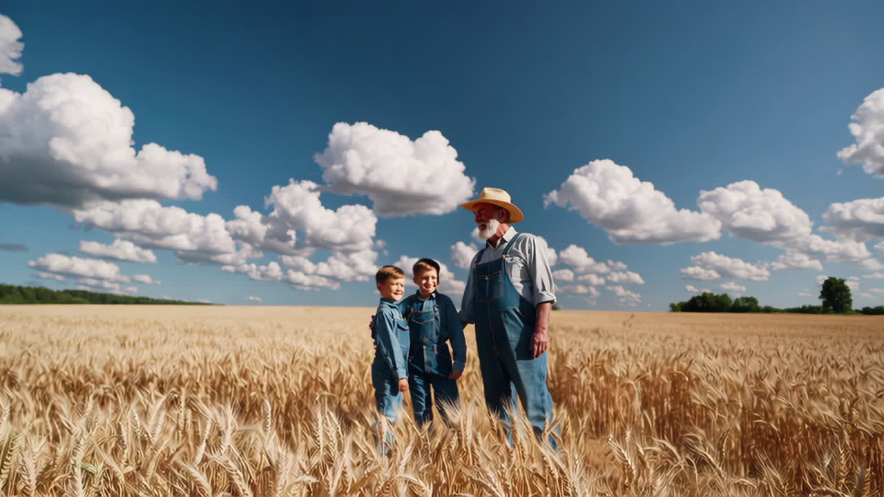 A Multi-Generational Family Enjoying a Day in a Wheat Field