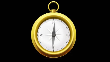 animation loop of a brass compass pointing north with alpha channel