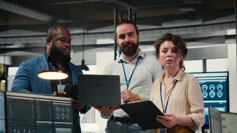 vertical video team of office workers collaborating on project planning and briefing