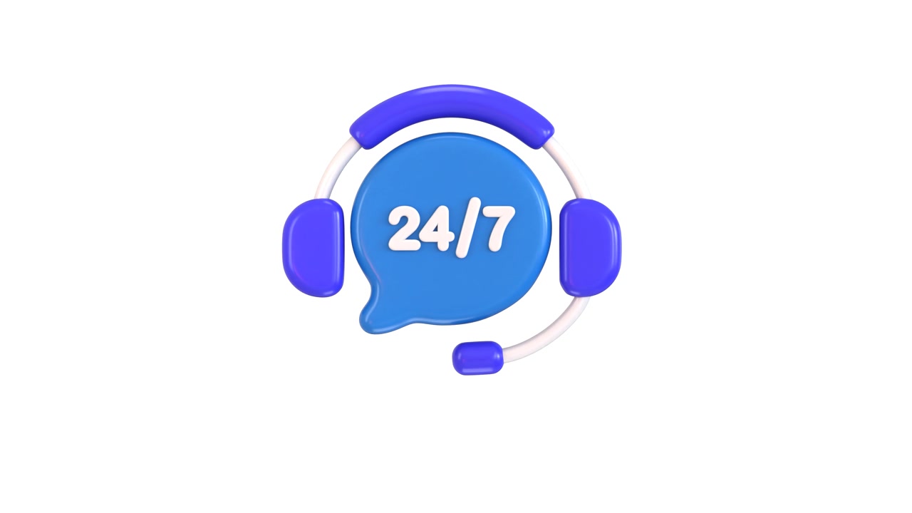 3D-animeret 24/7 kundesupportikon med headset