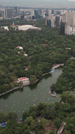 aerial view of chapultepec park and its lakes, mexico city, vertical mode