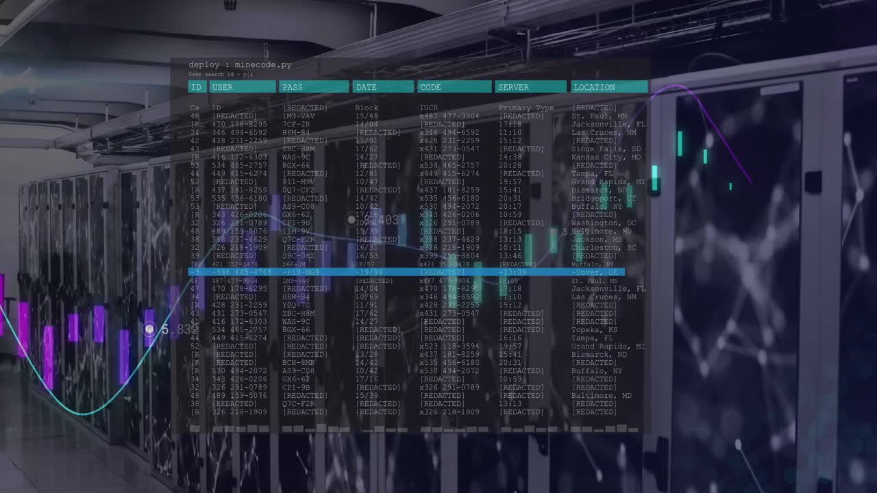 Animation of data processing over computer servers