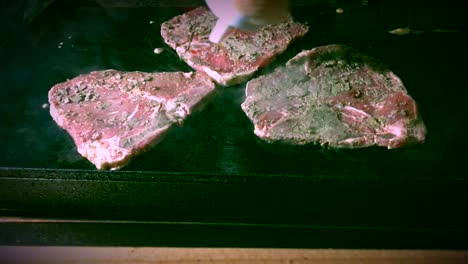 steak meat grilled roast on hot stove