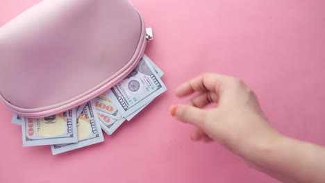 pink purse with money