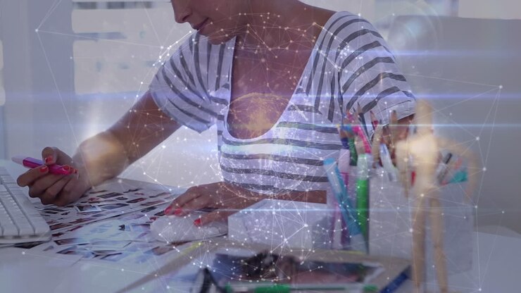 Animation of network of connections over caucasian businesswoman