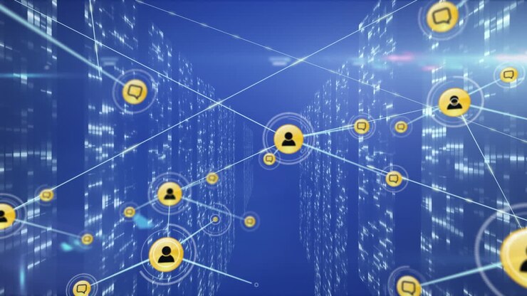Animation of network of connections over server room