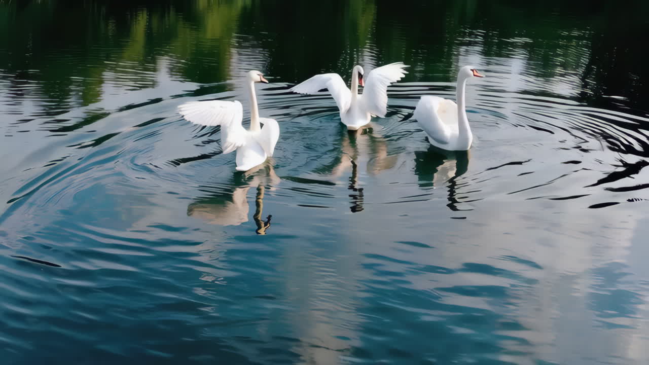 Three Swans on a Lake