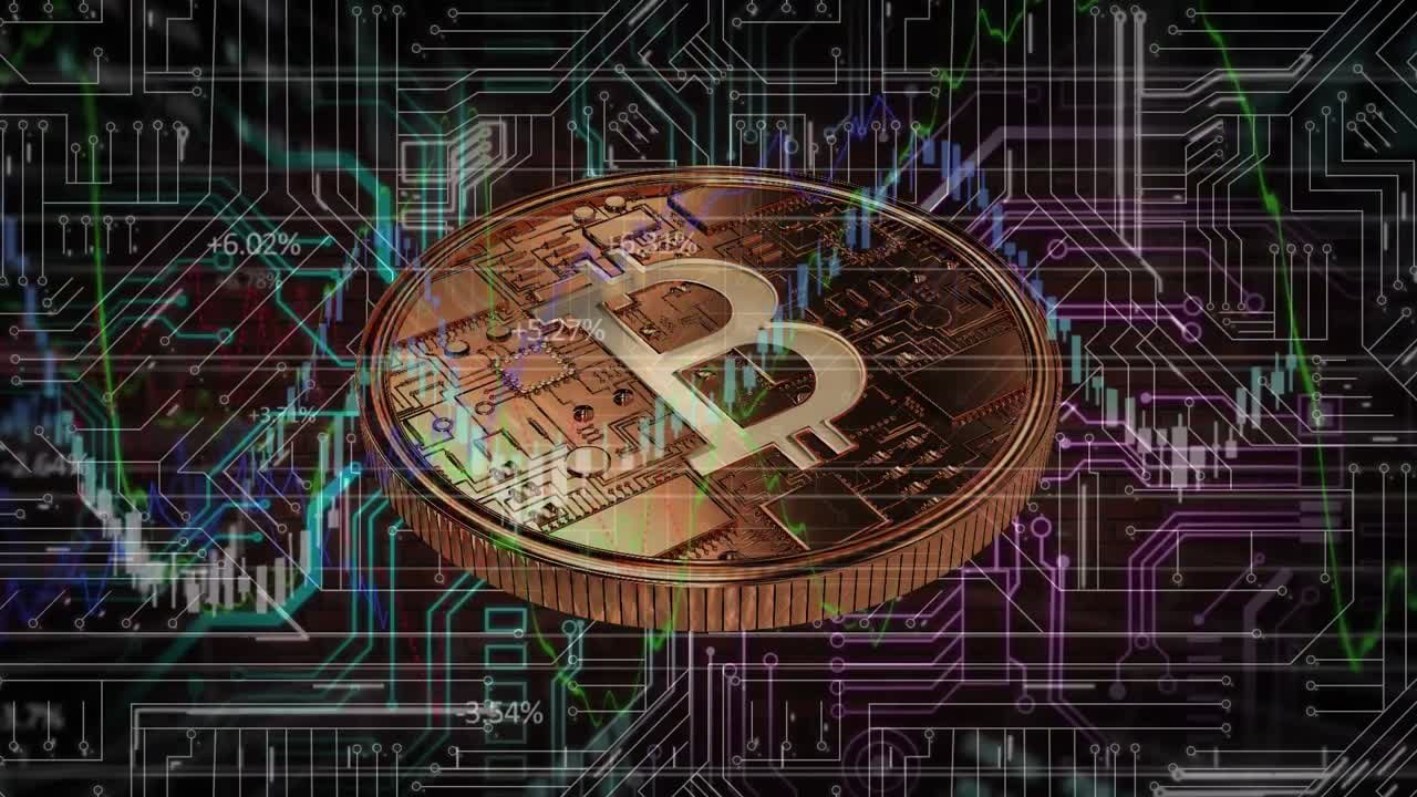 animación del procesamiento de datos financieros a través de bitcoin