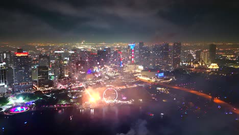 captured in crisp motion, this firework show stuns from above with bright colors, smoke trails, and joyful chaos below