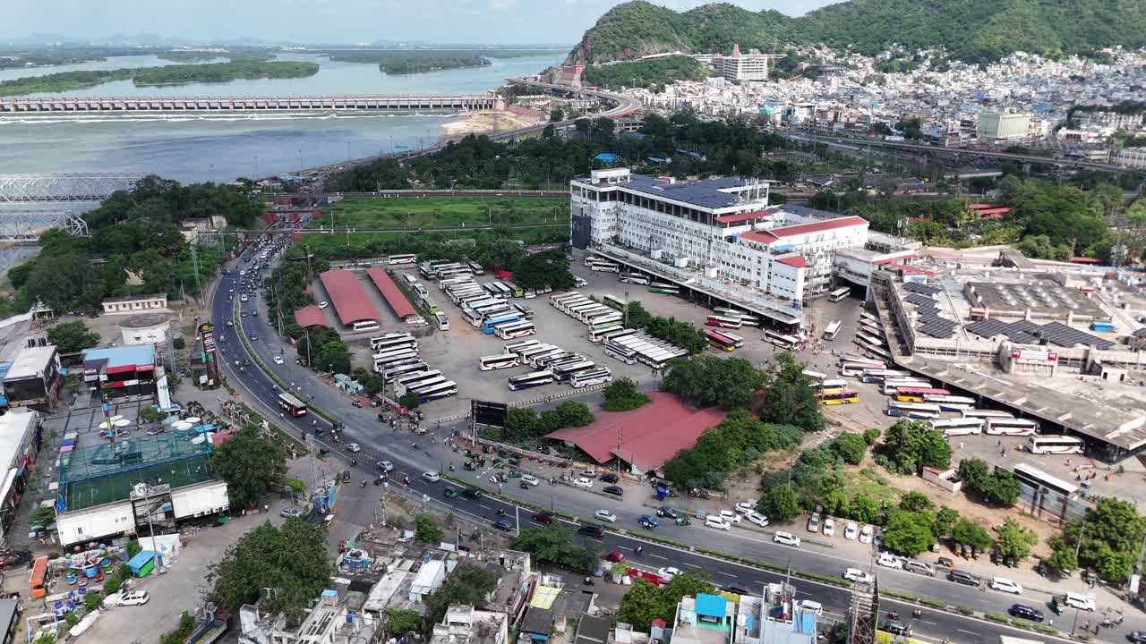 Aerial View of a Busy Bus Station in an Indian City