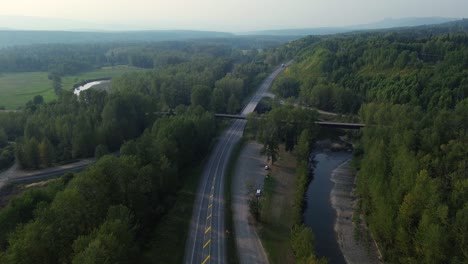 bulkley river alongside the yellowhead highway with views of the northwood picnic site near houston, canada