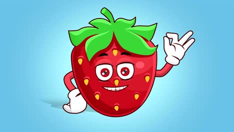 cartoon strawberry face animation ok hand sign with alpha matte