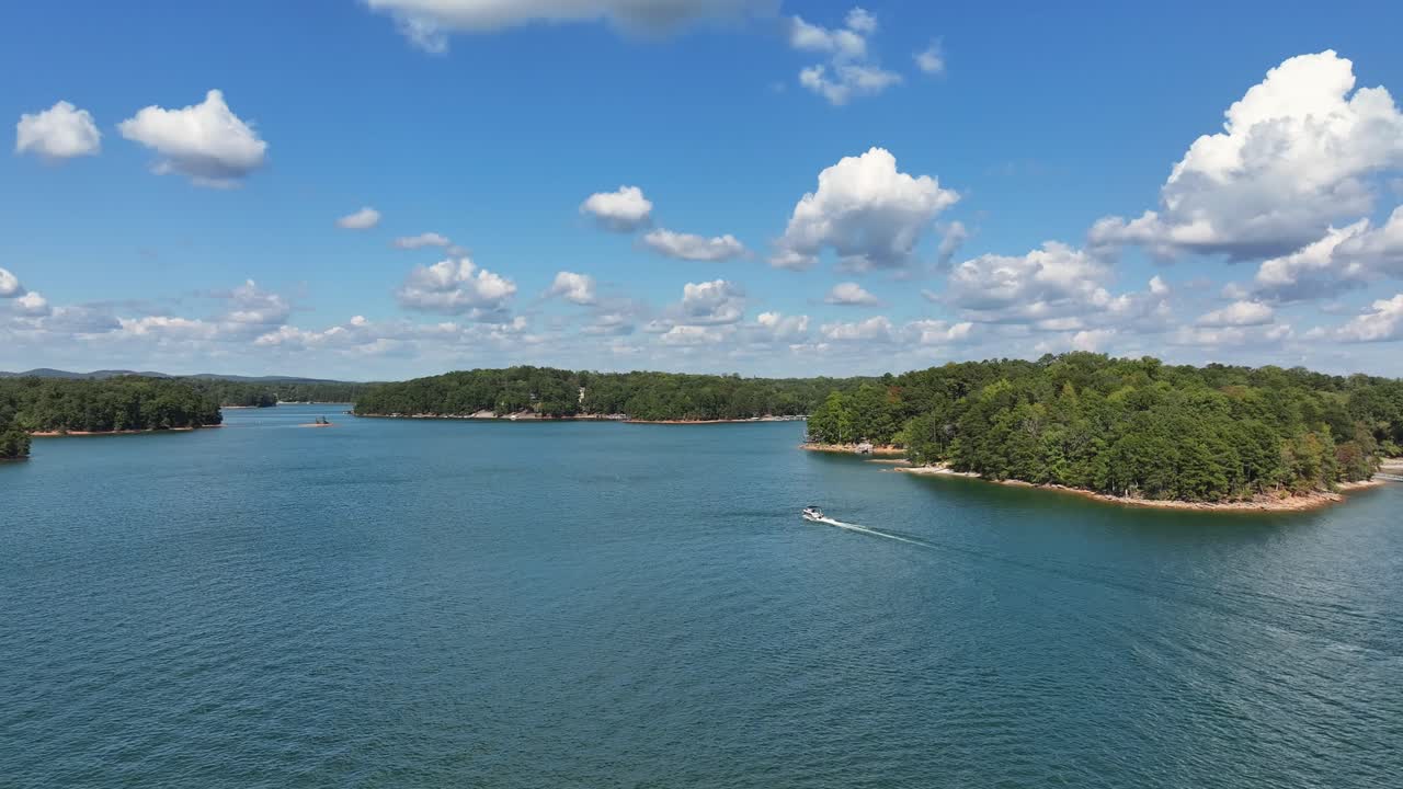 Drone view of Lake Lanier Georgia boating in 4K
