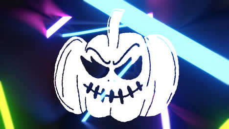 animation of spooky pumpkin glowing with vibrant neon lights in dark setting