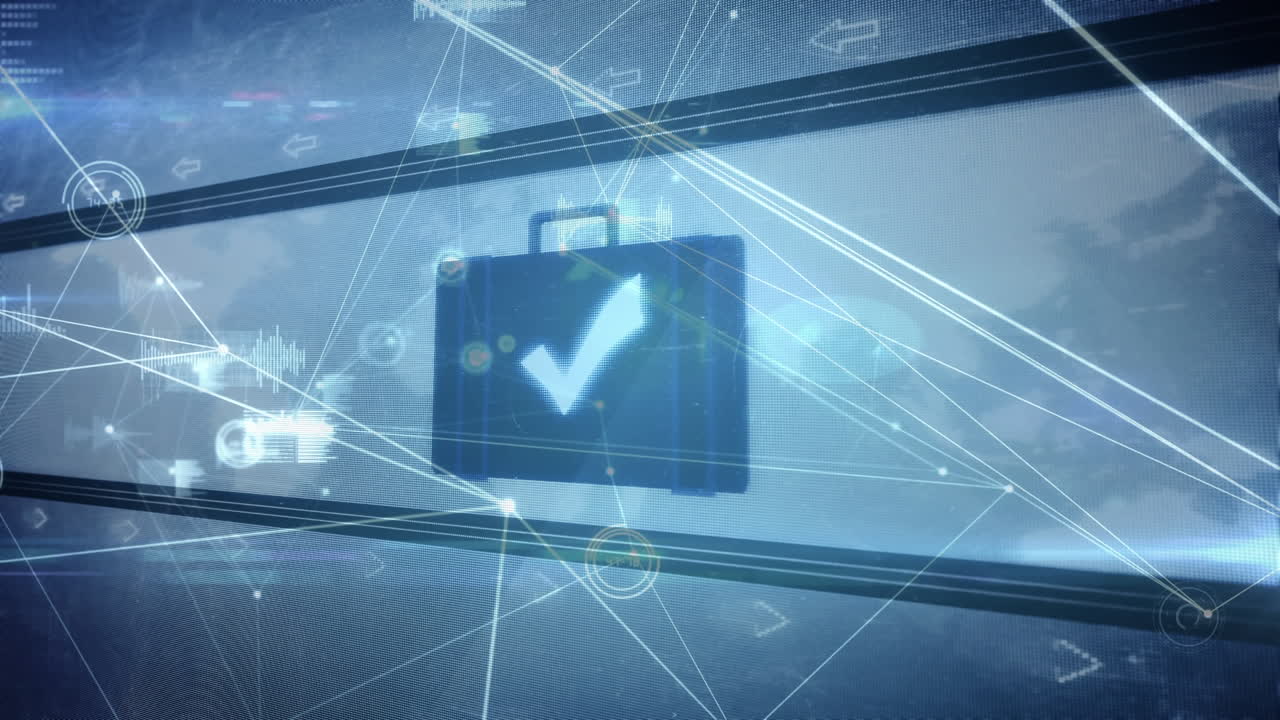 Digital animation showcases a global air traffic control network with dynamic icons.