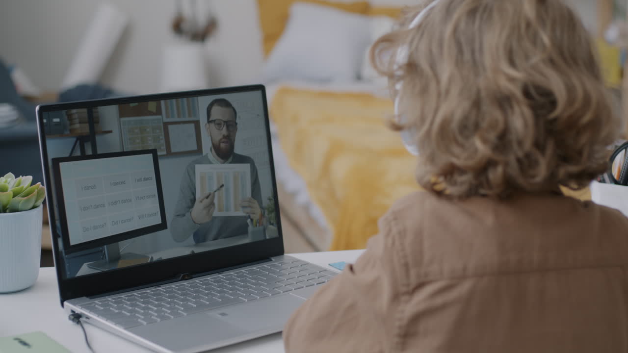 Child participating in an online school lesson