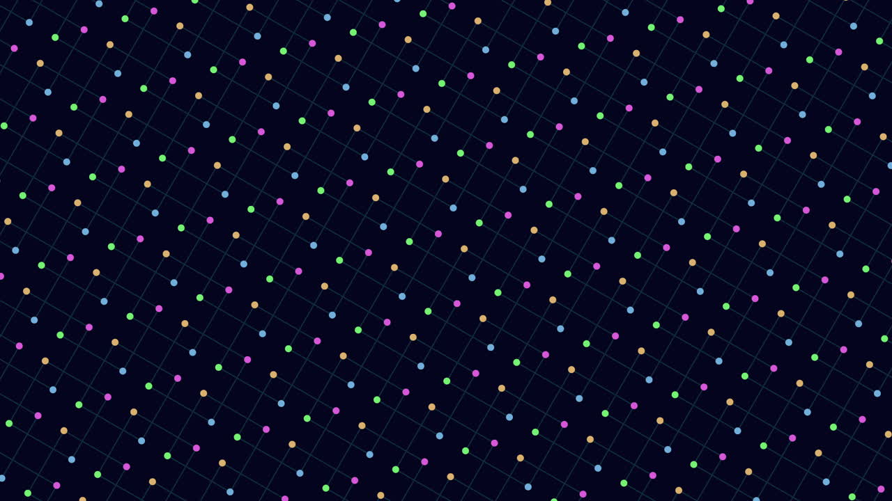 Vibrant floating dot grid pattern on black background