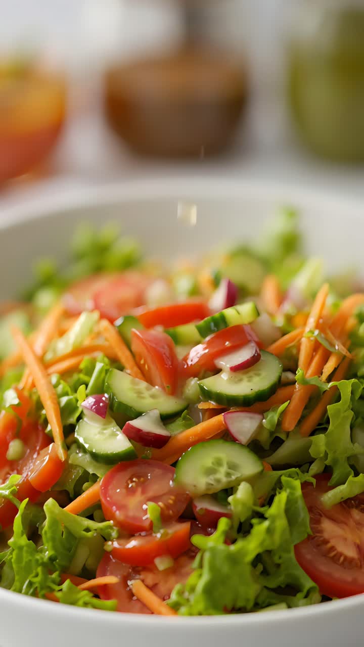 Ensalada Fresca y Saludable sobre Fondo Borroso 4K