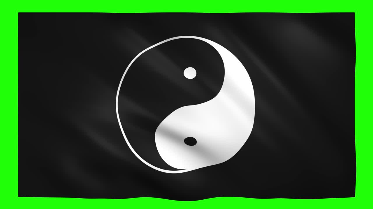 Yin Yang-symbol på det sorte flag på green screen til chroma key