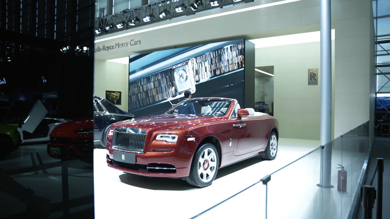 Revealing 2020 Cherry Rolls-Royce Dawn at 2019 International Auto Show in Shenzhen, China. June 1, 2019.