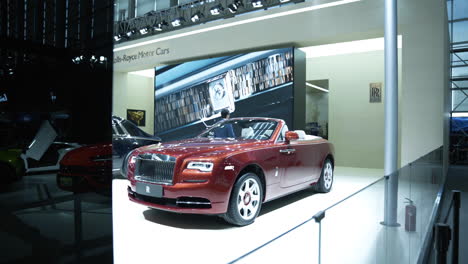 revealing 2020 cherry rolls-royce dawn at 2019 international auto show in shenzhen, china. june 1, 2019.