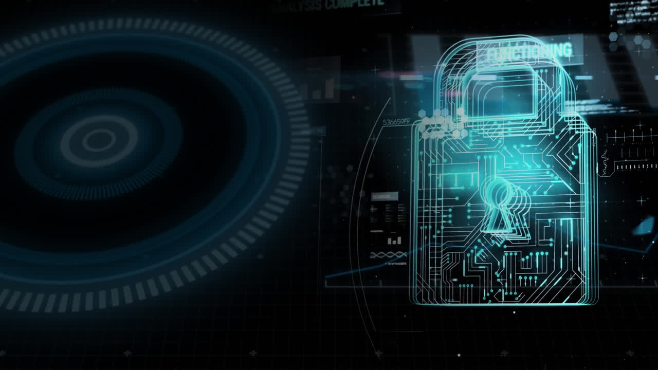 animación del procesamiento de datos sobre el candado de seguridad