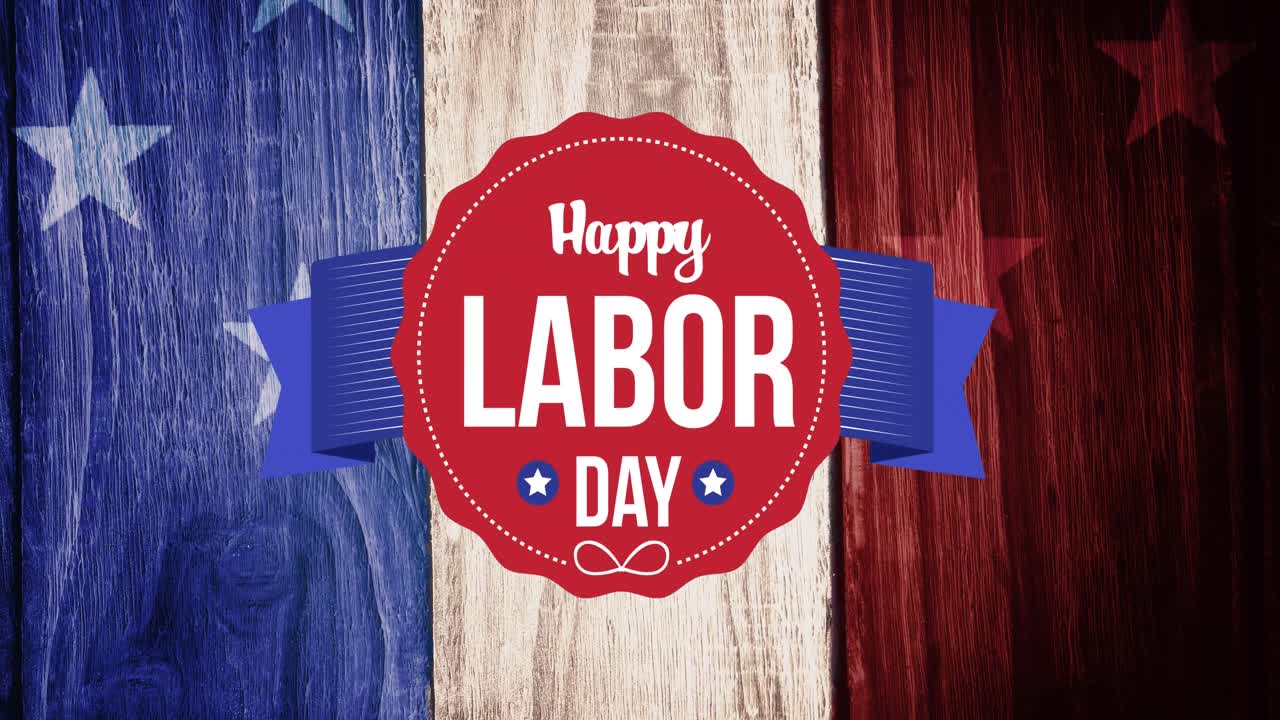 Animation of labor day tag over flag with stars background